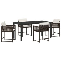 Berkfield Home 5 Piece Garden Dining Set with Cushions Brown Poly Rattan - thumbnail 2
