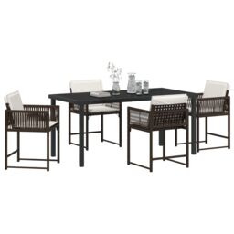 Berkfield Home 5 Piece Garden Dining Set with Cushions Brown Poly Rattan - thumbnail 3