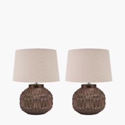 Ruma Set of 2 Anneli Bronze Aztec Texture Ceramic Table Lamp - thumbnail 3