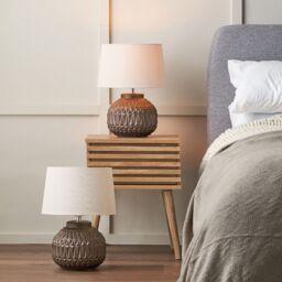 Ruma Set of 2 Anneli Bronze Aztec Texture Ceramic Table Lamp - thumbnail 1