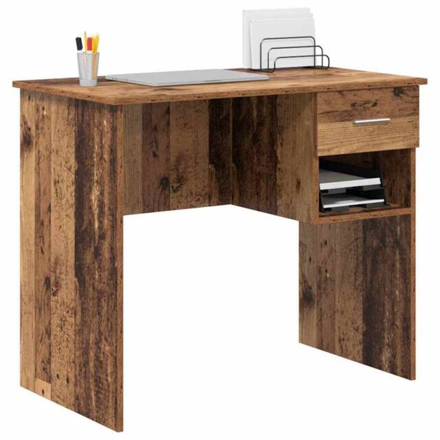 Berkfield Home Elegant Desk with Storage Old Wood 90x49.5x75 cm Engineered wood in Brown - image 1