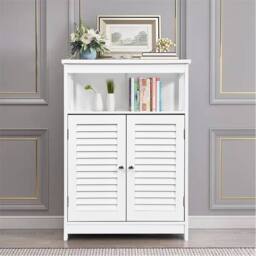Kelvenix Bathroom Floor Cabinet Wooden Storage Cabinet in White - thumbnail 3