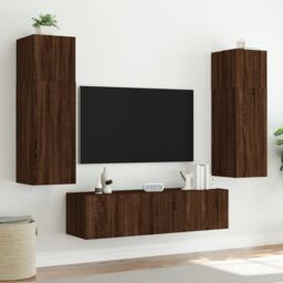 Berkfield Home TV Wall Cabinet with LED Lights Brown Oak 60x35x41 cm - Size: 60 x 35 x 41 cm - thumbnail 6