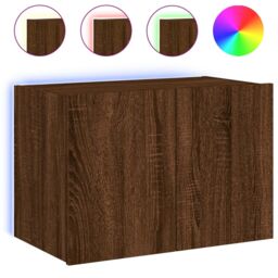 Berkfield Home TV Wall Cabinet with LED Lights Brown Oak 60x35x41 cm - Size: 60 x 35 x 41 cm - thumbnail 2