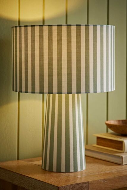 ValueLights Thorley Stripe Drum Shade Full Fabric Table Lamp in Pale Green - image 1