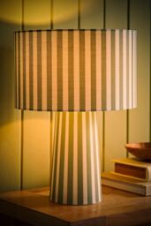 ValueLights Thorley Stripe Drum Shade Full Fabric Table Lamp in Pale Green - thumbnail 2
