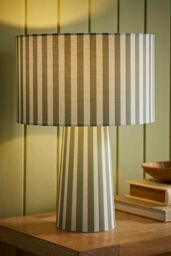 ValueLights Thorley Stripe Drum Shade Full Fabric Table Lamp in Pale Green - thumbnail 1