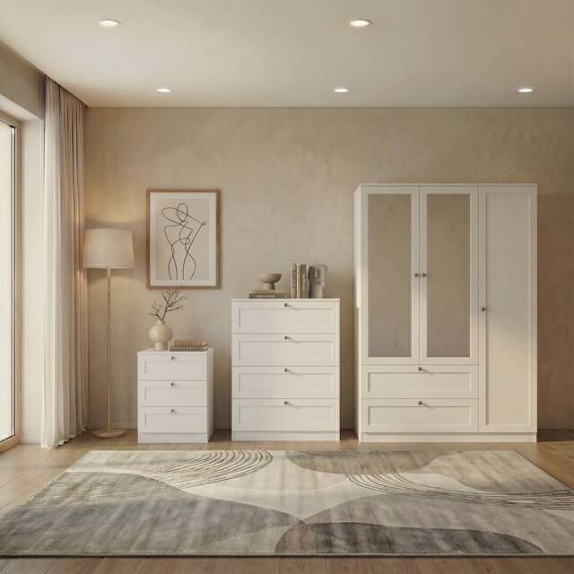 Home Discount Vida Designs Altino 3Pc Bedroom Set(3Dr Bedside, 4Dr Chest, Wardrobe) in White - image 1