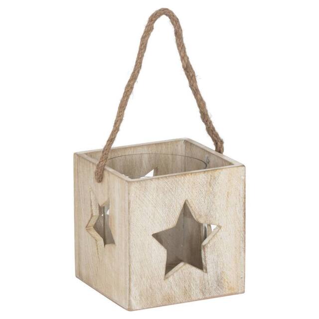 Love Lace Washed Wood Large Star Tealight Candle Holder in White - image 1