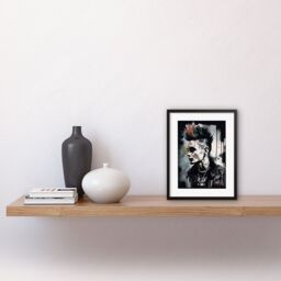"Artery8 Wall Art Print Punk Rock Music Fashion Young Man with a Mohawk Modern Watercolour Painting Artwork Framed 9X7 Inch in Black - Size: W7"" x H9""" - thumbnail 2