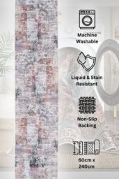 Kukoon Washable Runner Rug Grey Abstract Long Hallway Carpet Mat 80cm x 300cm - Size: 80 cm x 300 cm - thumbnail 1