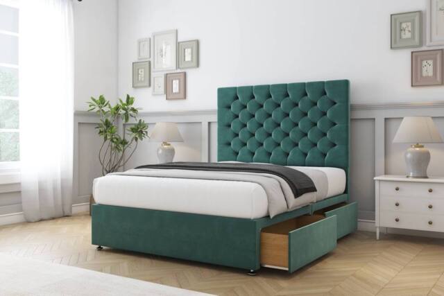 "Sloomy Mayfair Plush Divan Set 2 Drawers-54"" Headboard in Emerald - Size: King" - image 1