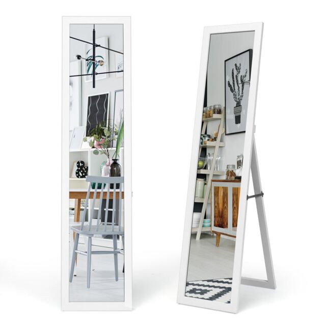 Gymax 2 in 1 Full Length Body Mirror Free Standing Dressing Mirror Wall Mounted in White - image 1