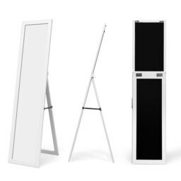 Gymax 2 in 1 Full Length Body Mirror Free Standing Dressing Mirror Wall Mounted in White - thumbnail 6