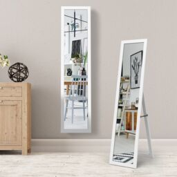 Gymax 2 in 1 Full Length Body Mirror Free Standing Dressing Mirror Wall Mounted in White - thumbnail 3