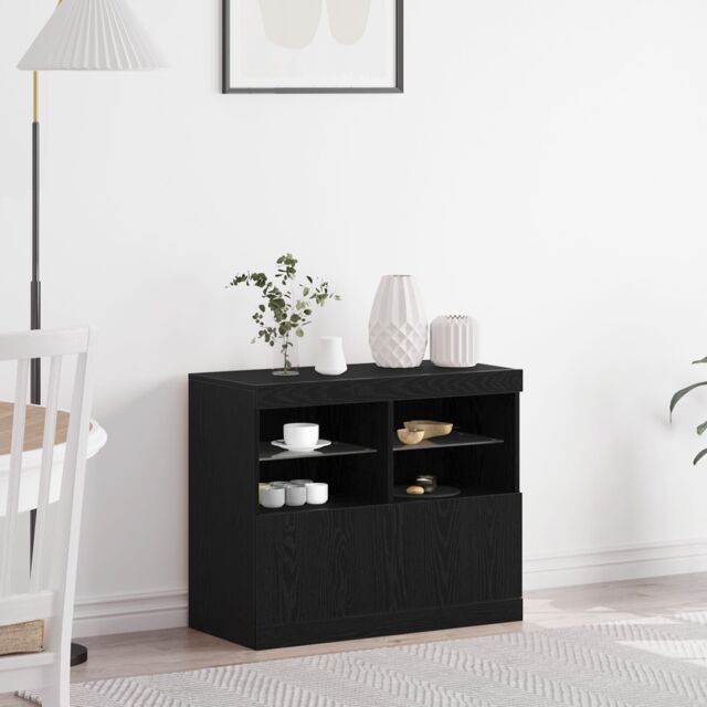 Berkfield Home Sideboard with LED Lights Black Oak 81x37x67 cm - Size: 81 x 37 x 67 cm - image 1