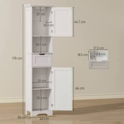 HOMCOM 170cm Tall Bathroom Storage Cabinet with LED Light, Adjustable Shelf in White - thumbnail 3