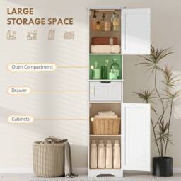 HOMCOM 170cm Tall Bathroom Storage Cabinet with LED Light, Adjustable Shelf in White - thumbnail 5