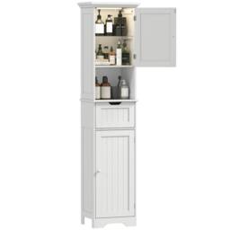 HOMCOM 170cm Tall Bathroom Storage Cabinet with LED Light, Adjustable Shelf in White - thumbnail 2