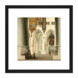 Artery8 Saenredam Interior Of The Church Of St Bavo 8X8 Inch Square Wooden Framed Wall Art Print Picture with Mount in Black - thumbnail 1