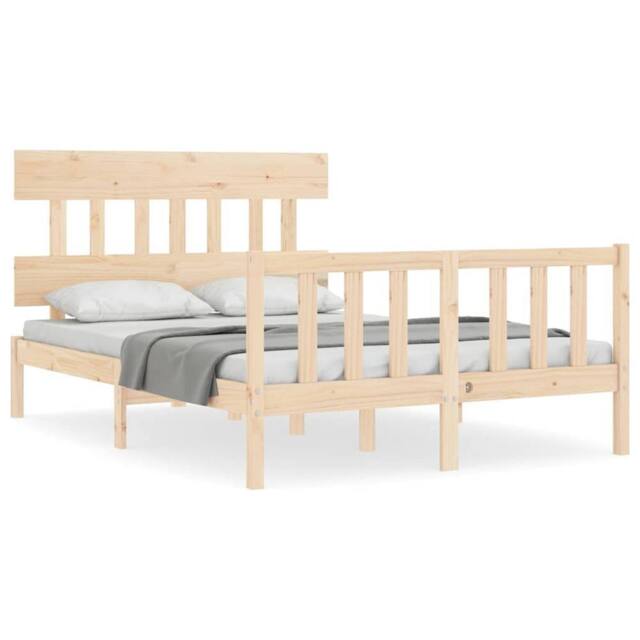 Berkfield Home Bed Frame with Headboard 140x190 cm Solid Wood in Light Tan - image 1