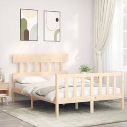 Berkfield Home Bed Frame with Headboard 140x190 cm Solid Wood in Light Tan - thumbnail 2