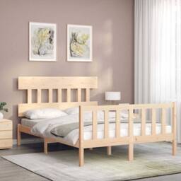 Berkfield Home Bed Frame with Headboard 140x190 cm Solid Wood in Light Tan - thumbnail 4