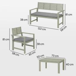 OUTSUNNY 4 Seater Wooden Garden Furniture Set with Loveseat, Chairs, Table in Light Grey - Size: 120 cm - thumbnail 3
