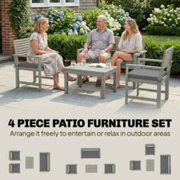 OUTSUNNY 4 Seater Wooden Garden Furniture Set with Loveseat, Chairs, Table in Light Grey - Size: 120 cm - thumbnail 4