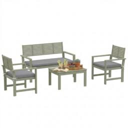 OUTSUNNY 4 Seater Wooden Garden Furniture Set with Loveseat, Chairs, Table in Light Grey - Size: 120 cm - thumbnail 2
