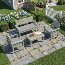 OUTSUNNY 4 Seater Wooden Garden Furniture Set with Loveseat, Chairs, Table in Light Grey - Size: 120 cm - thumbnail 1