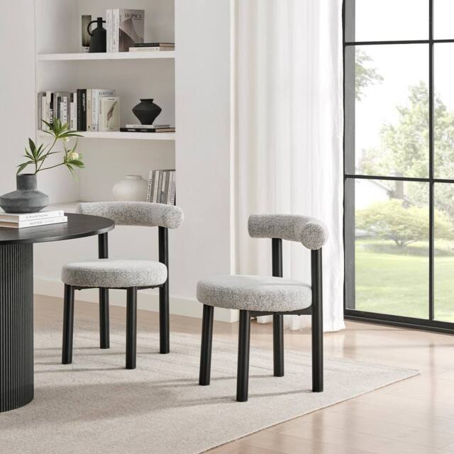 FurnitureboxUK 2x Isola Grey Fabric Dining Chairs Black Legs - image 1