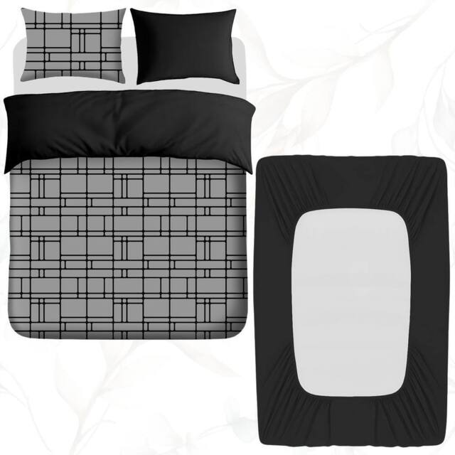 Grace Brushed Reversible Duvet Cover Set with Fitted Sheet in Grey - Size: Single - image 1