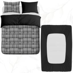 Grace Brushed Reversible Duvet Cover Set with Fitted Sheet in Grey - Size: Single - thumbnail 1