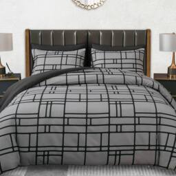 Grace Brushed Reversible Duvet Cover Set with Fitted Sheet in Grey - Size: Single - thumbnail 4