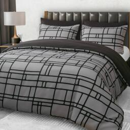 Grace Brushed Reversible Duvet Cover Set with Fitted Sheet in Grey - Size: Single - thumbnail 3