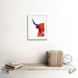 "Artery8 Wall Art Print Bright Highland Scottish Cow Bull Coo Colourful Framed Art in White - Size: W7"" x H9""" - thumbnail 2