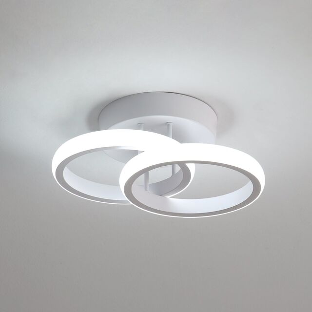 Pheashine Modern White Dual-Ring LED Ceiling Light, 22W 6500K Cool White, 25cm - image 1