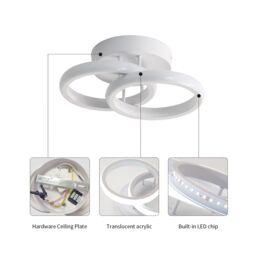 Pheashine Modern White Dual-Ring LED Ceiling Light, 22W 6500K Cool White, 25cm - thumbnail 4