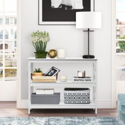Costway 3-Tier Console Table X-design Wooden Hall Desk Side End Table W/ Shelf in White - thumbnail 2