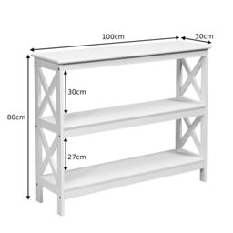 Costway 3-Tier Console Table X-design Wooden Hall Desk Side End Table W/ Shelf in White - thumbnail 6