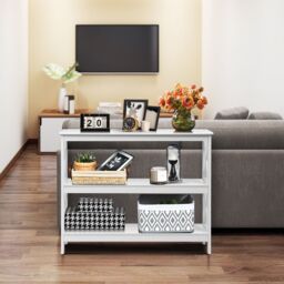 Costway 3-Tier Console Table X-design Wooden Hall Desk Side End Table W/ Shelf in White - thumbnail 3