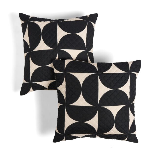 OHS 2 x Embossed Pinsonic Circular Quilted Cushion Covers in Black - Size: 45 cm x 45 cm - image 1