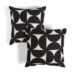 OHS 2 x Embossed Pinsonic Circular Quilted Cushion Covers in Black - Size: 45 cm x 45 cm - thumbnail 1