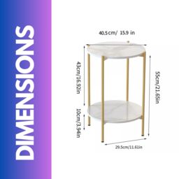 Pirlo Plush 2 Tier Round Faux Marble Side Table With Metal Legs in White - thumbnail 6
