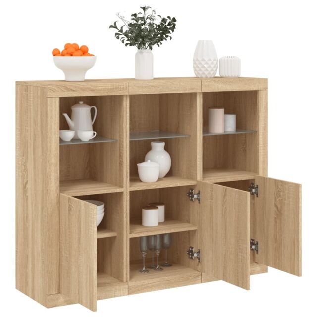 Berkfield Home Sideboards with LED Lights 3 pcs Sonoma Oak Engineered Wood in Brown - image 1
