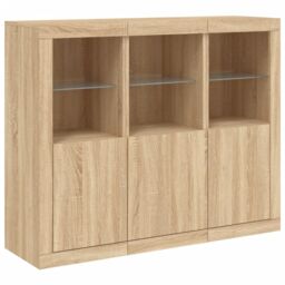 Berkfield Home Sideboards with LED Lights 3 pcs Sonoma Oak Engineered Wood in Brown - thumbnail 5