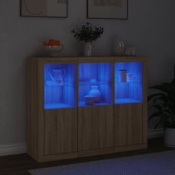 Berkfield Home Sideboards with LED Lights 3 pcs Sonoma Oak Engineered Wood in Brown - thumbnail 3