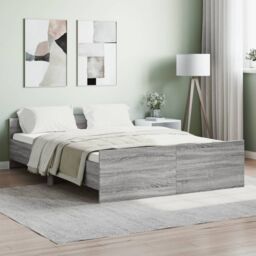 Berkfield Home Bed Frame with Headboard & Footboard Grey Sonoma 135x190 cm Double - thumbnail 1