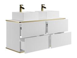 Vente-unique Fluted Wall-Hung Bathroom Unit With Gold Trim & Square Double in White - thumbnail 5